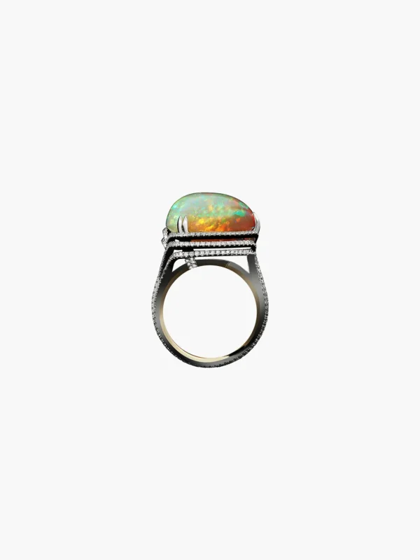 Checkerboard-Harlequin Opal Diamond Ring