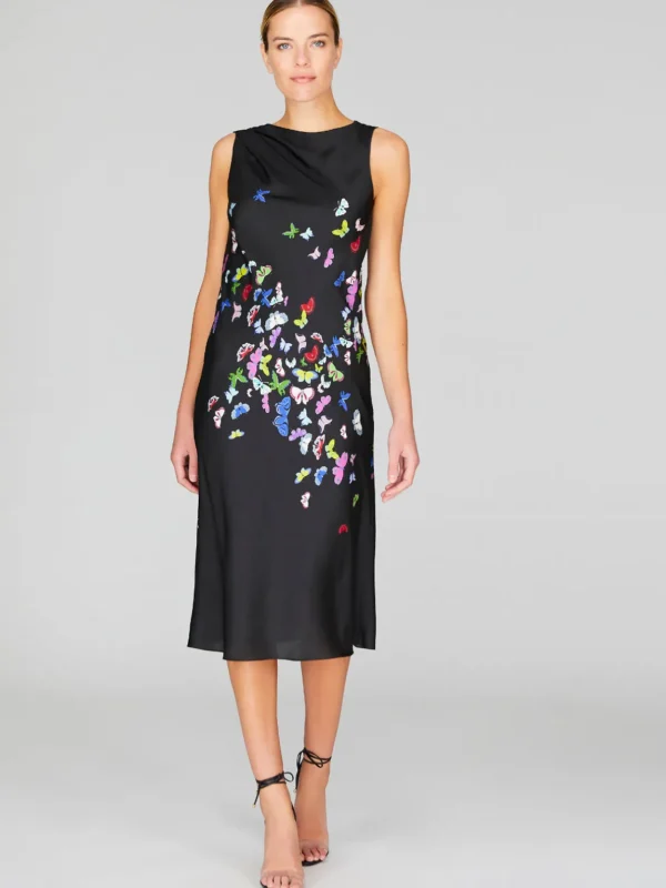 Flutter Print Georgette Bias Drape Scarf Dress