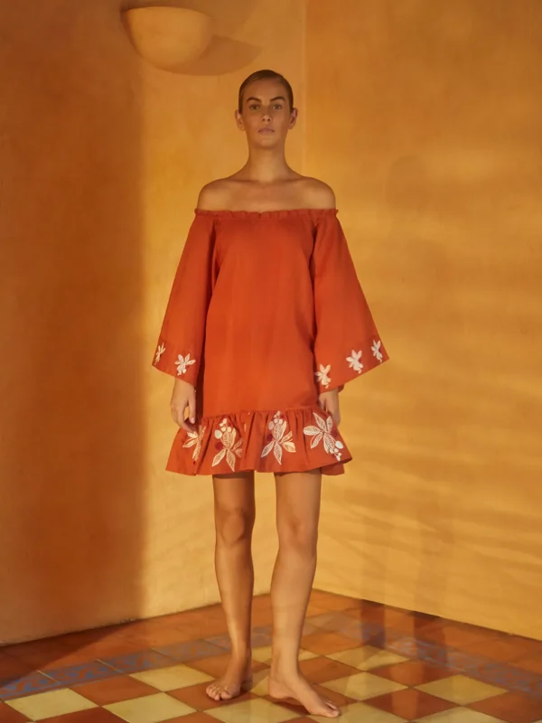 Mexico Lindo Linen Mini Dress Embroidered