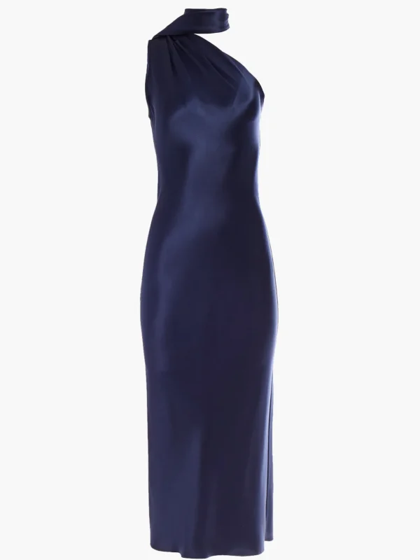 One Shoulder Bias Dress with Scarf
