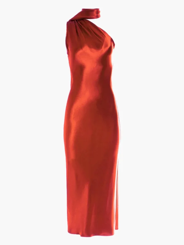 One Shoulder Bias Dress With Scarf