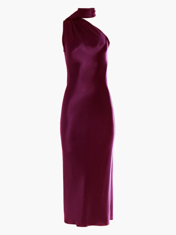 One Shoulder Bias Dress With Scarf