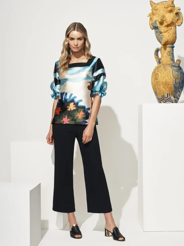 Pleat Sleeve Square Neck Blouse