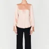 Satin Button Down Collared Shirt With Relaxed Sleeve