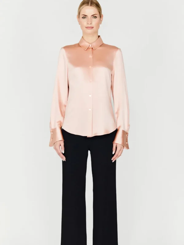 Satin Button Down Collared Shirt With Relaxed Sleeve