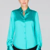 Satin Button Down Collared Shirt With Relaxed Sleeve
