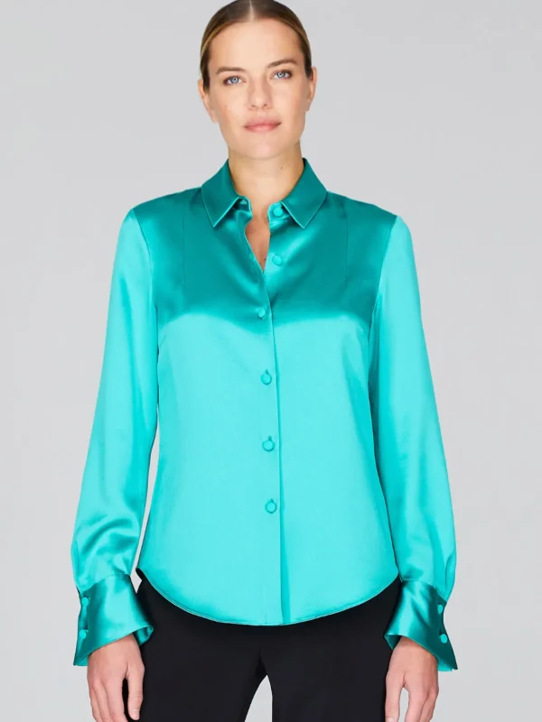 Satin Button Down Collared Shirt With Relaxed Sleeve