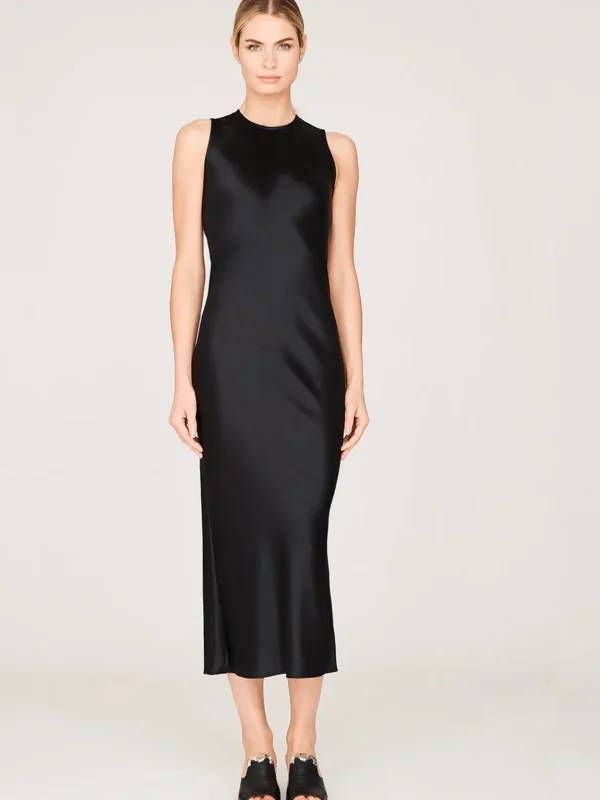 Satin Crew Neck Bias Dress