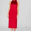 Satin High Neck Gathered Dress