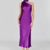 Satin One Shoulder Bias Dress With Scarf