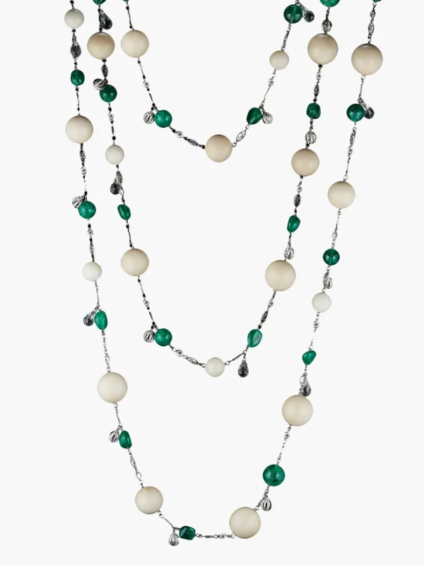 Tagua and Emerald Bead Sautoir Necklace