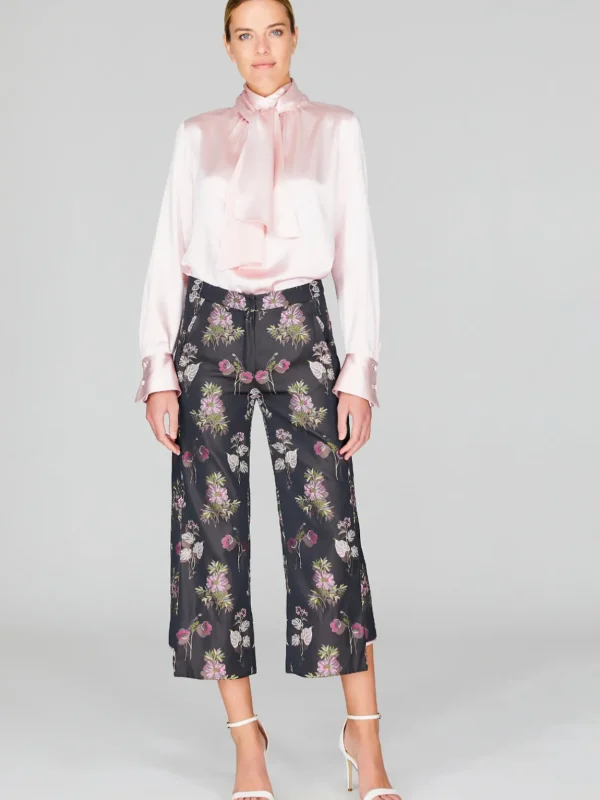 Watercolor Botanic Straight Pant With Step Hem